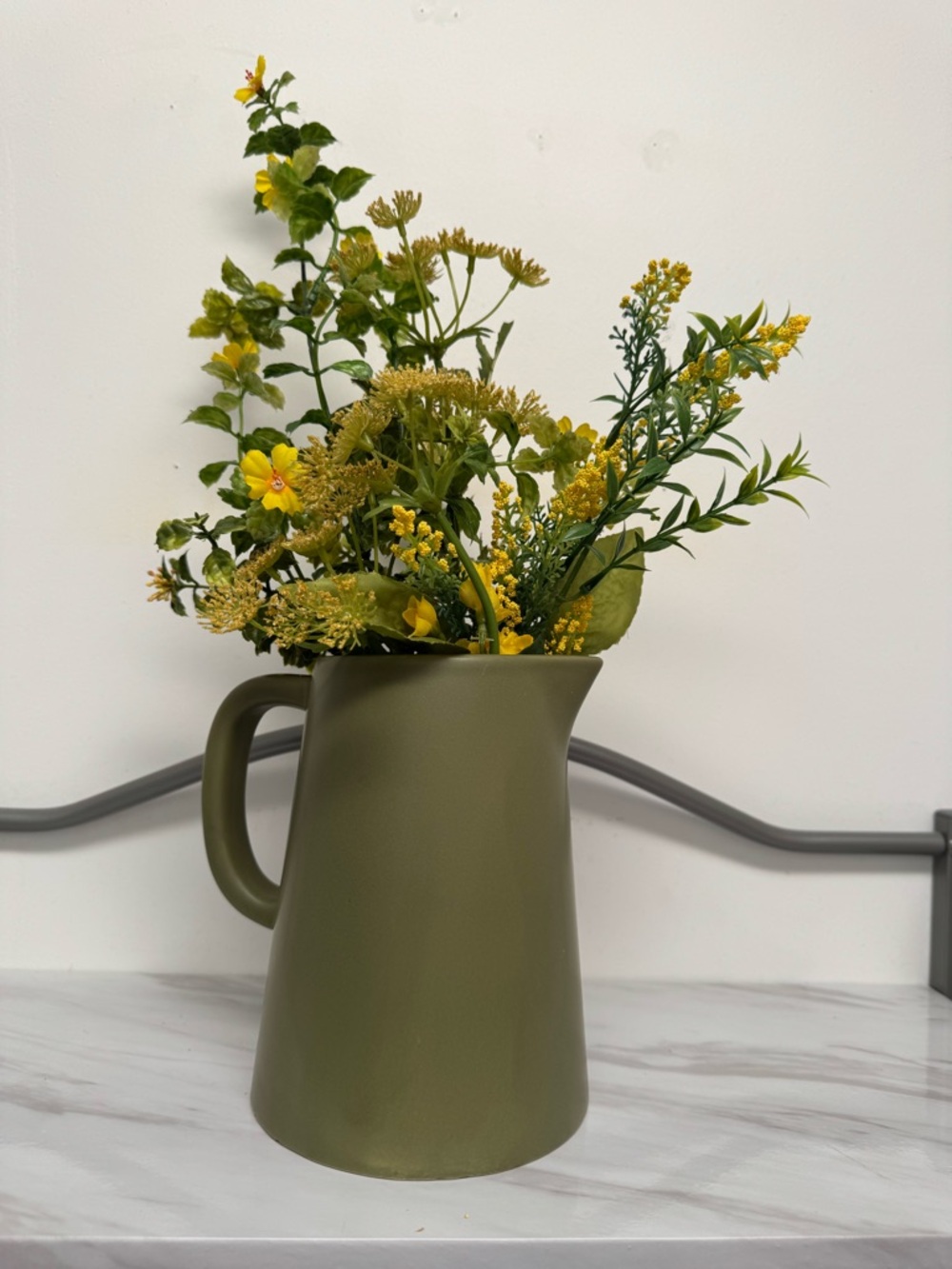 Vintage Olive Green Ceramic Pitcher Vase - Home Accents